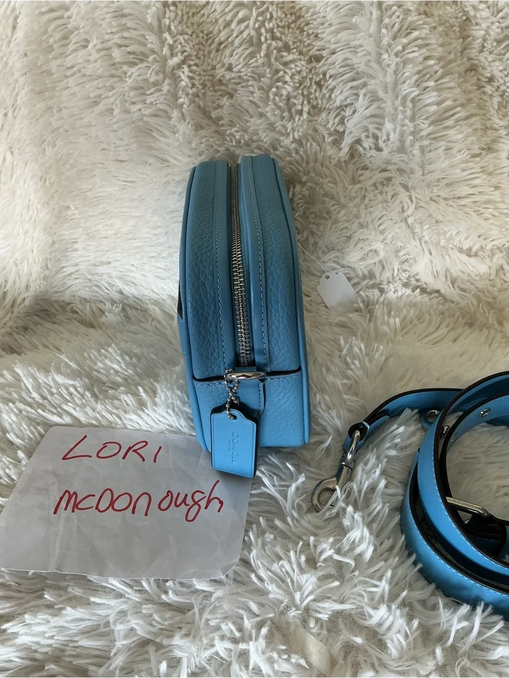 Coach Pebbled Leather Crossbody Camera Bag in Sky Blue